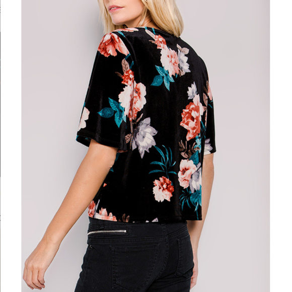 Black Floral Velvet top - Picture 2 of 5